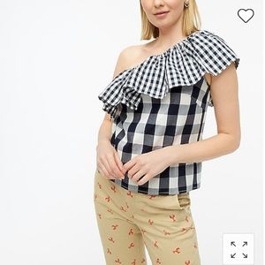 NWT J. Crew Ruffle Gingham Shoulder Top size 8 or medium